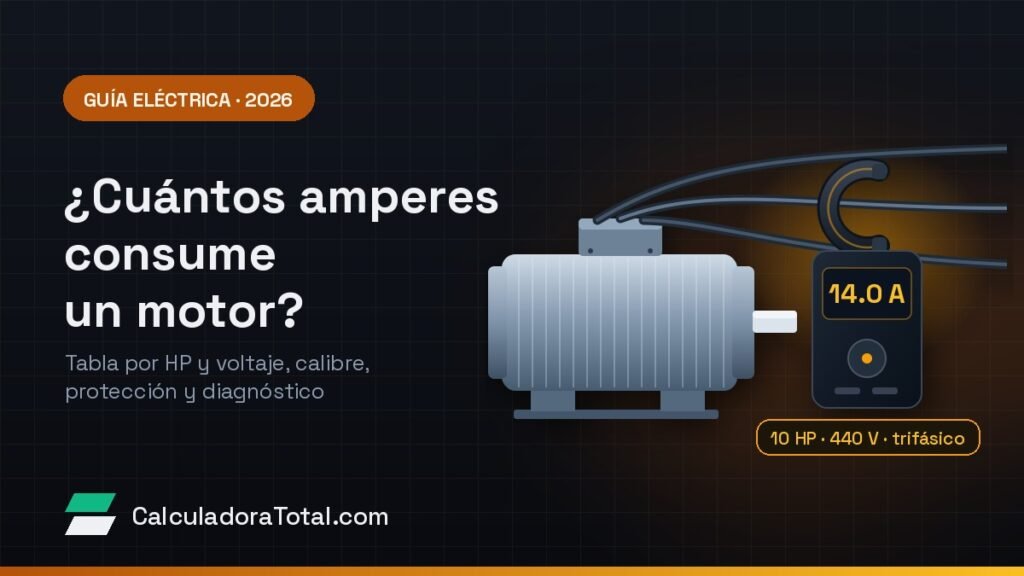 Motor eléctrico trifásico con una pinza amperimétrica midiendo la corriente en uno de sus conductores, con lectura de 14 amperes para 10 HP a 440 V