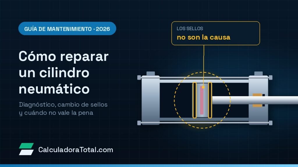 Cilindro neumático en corte con los sellos del pistón resaltados, ilustrando que el sello suele ser la consecuencia y no la causa de la falla